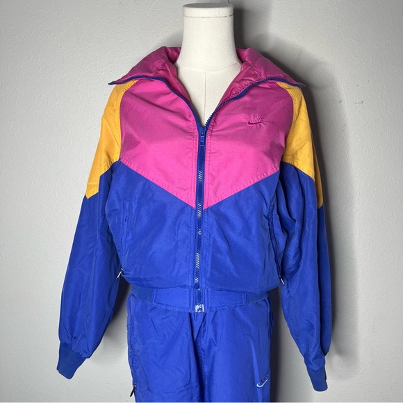 80s Vintage Nike Bright Colorful Colorblock Nylon Track Suit Windbreaker - Picture 4 of 12